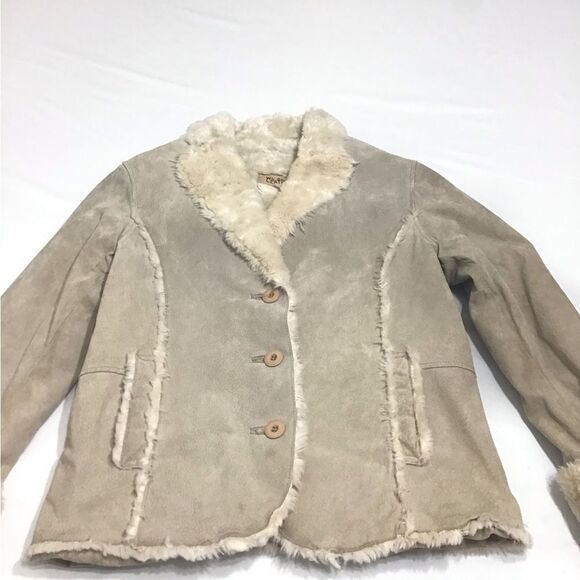 Wilsons Leather Penny Lane Style Suede Faux Fur Trim Coat Size Large - Picture 4 of 14